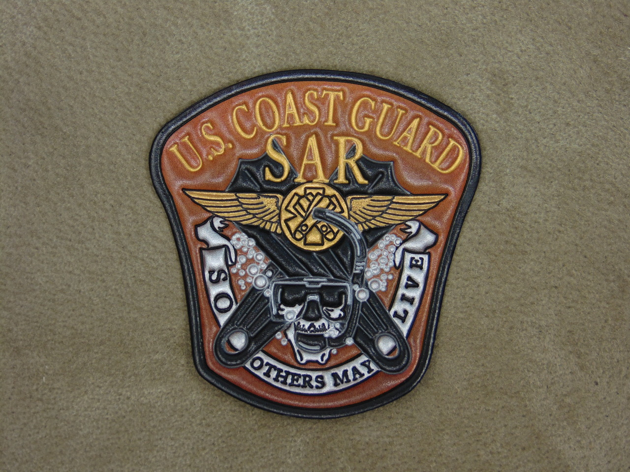  USCG Rescue Swimmer  SAR Skull Classic Embossed leather, Officially Licensed 