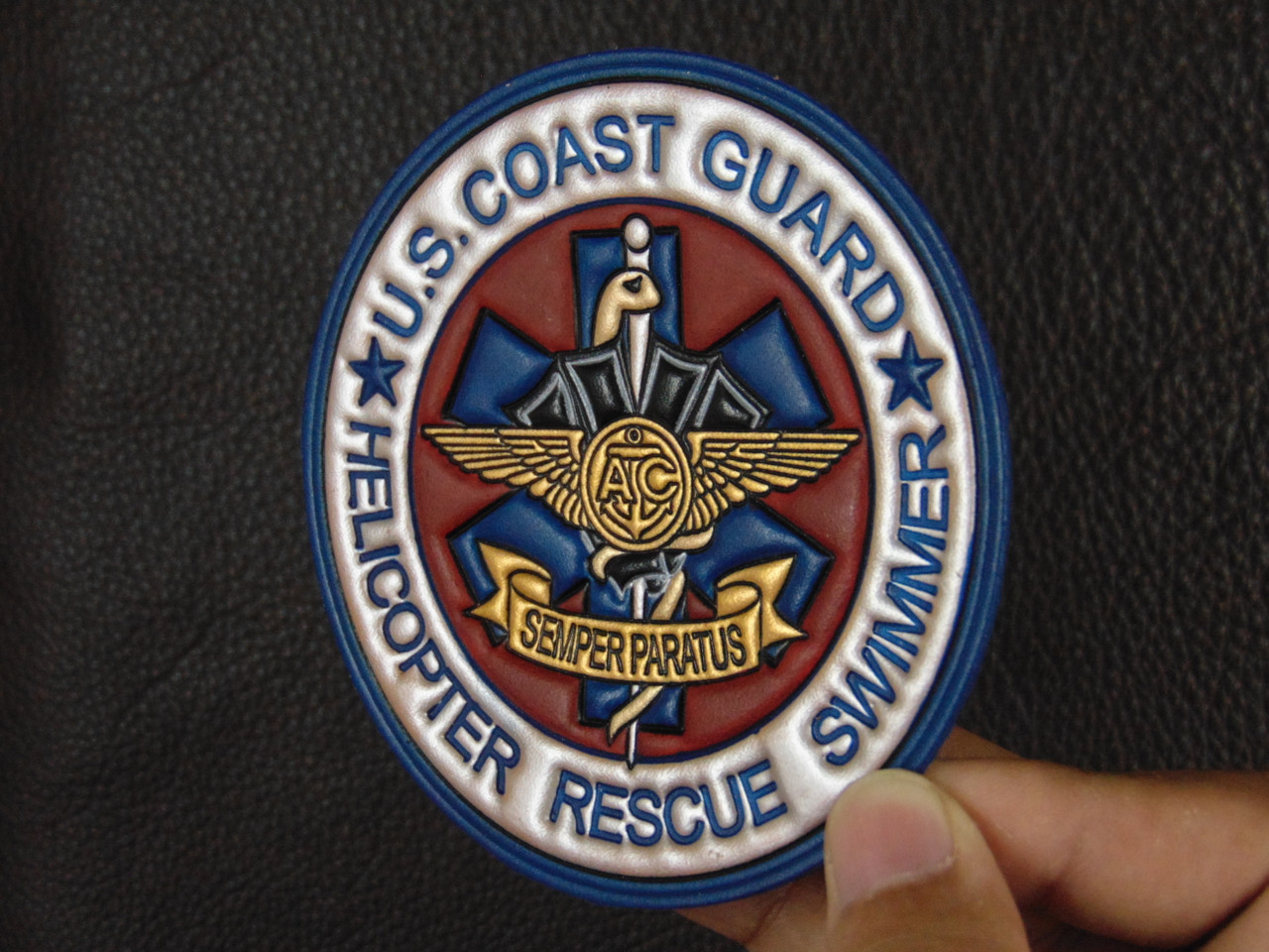 USCG  HELICOPTER RESCUE SWIMMER 4" Classic Embossed leather