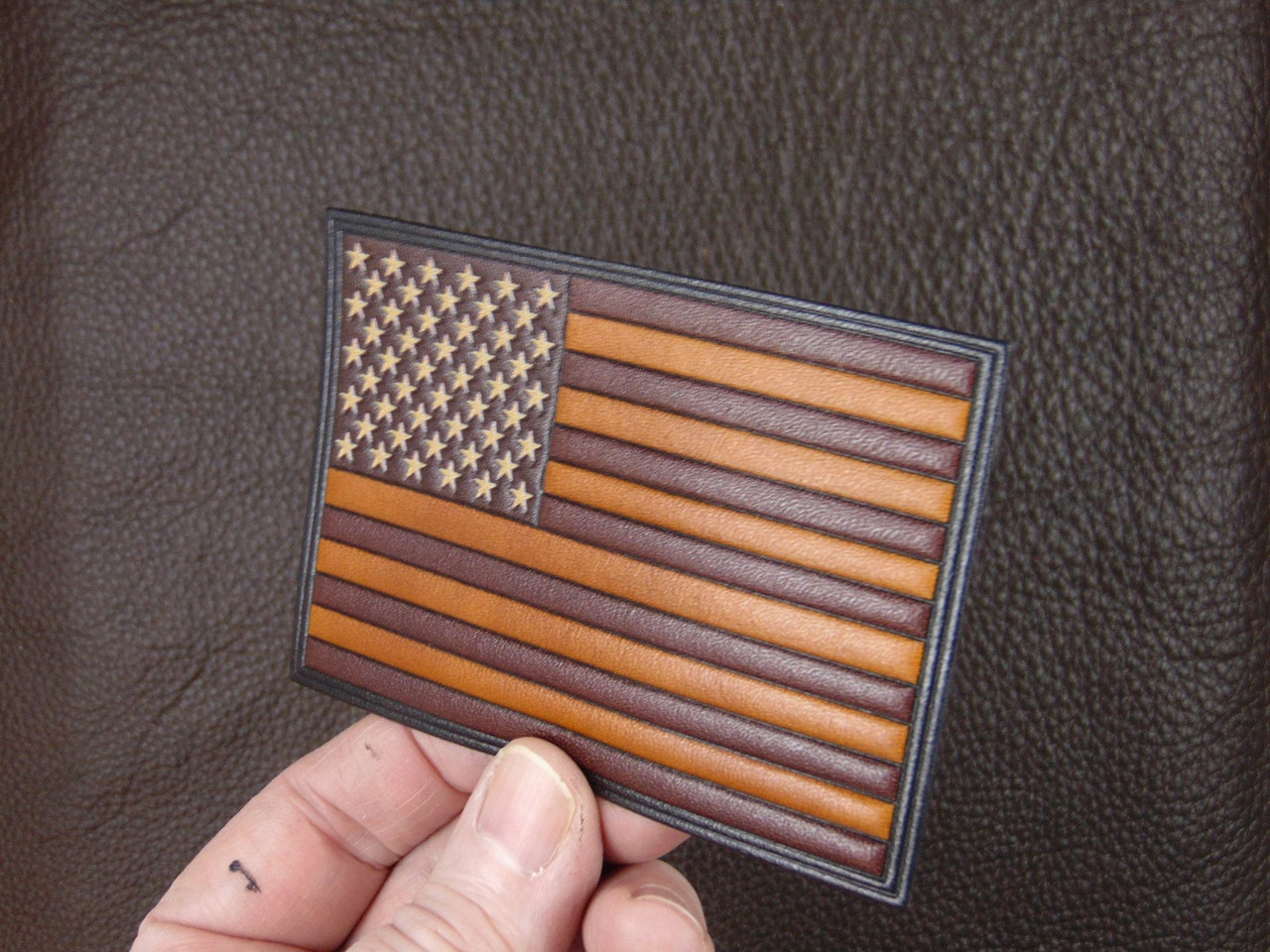 US FLAG Brown tone Embossed Fine Leather  Our Very Best