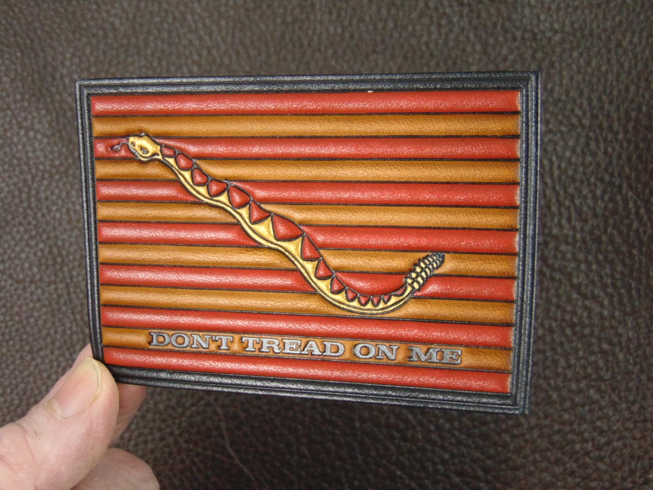  DTOM  Flag,  DON'T TREAD ON ME,   C18VC Embossed  fine leather 