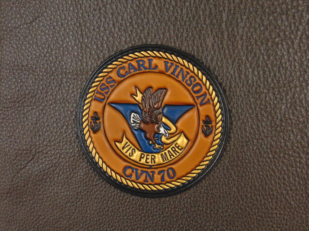 USS CARL VINSON CVN-70   4.125" Classic Embossed Leather,  Our best !