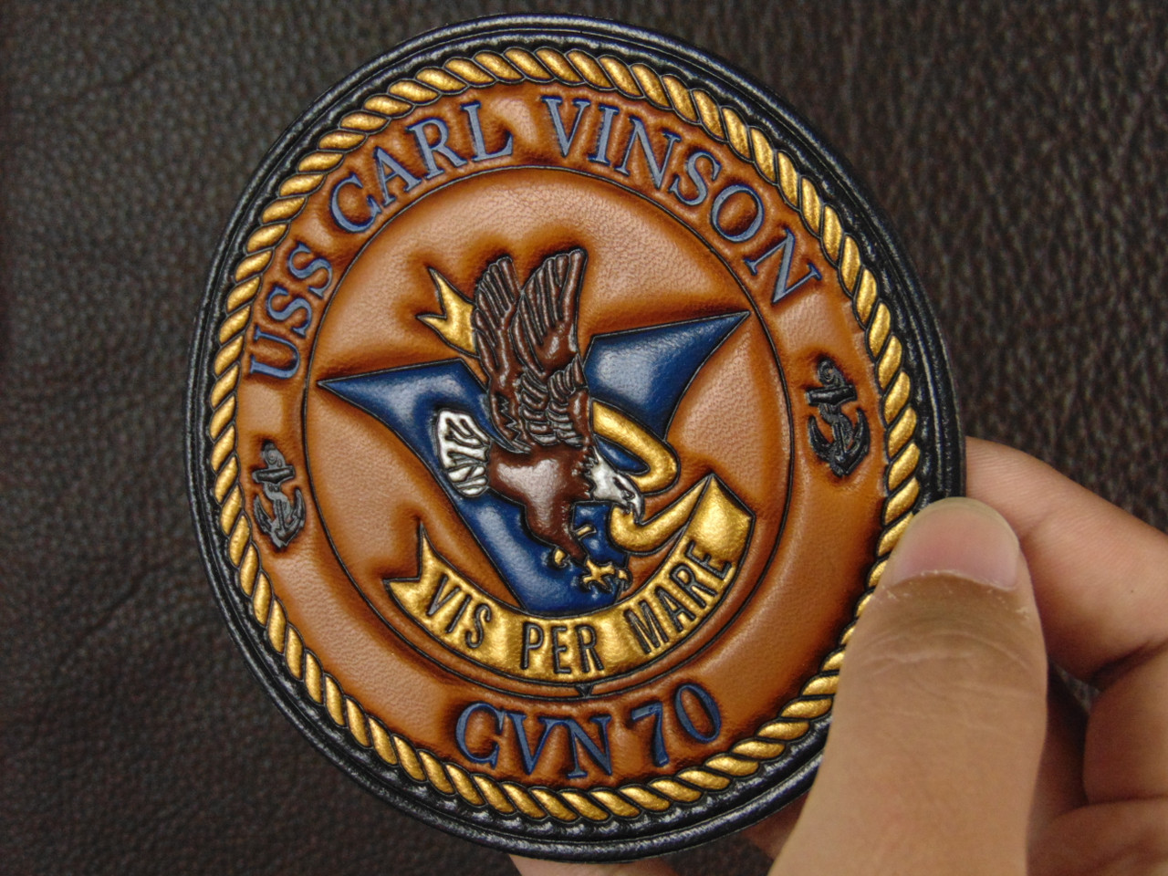 USS CARL VINSON CVN-70   4.125" Classic Embossed Leather,  Our best !