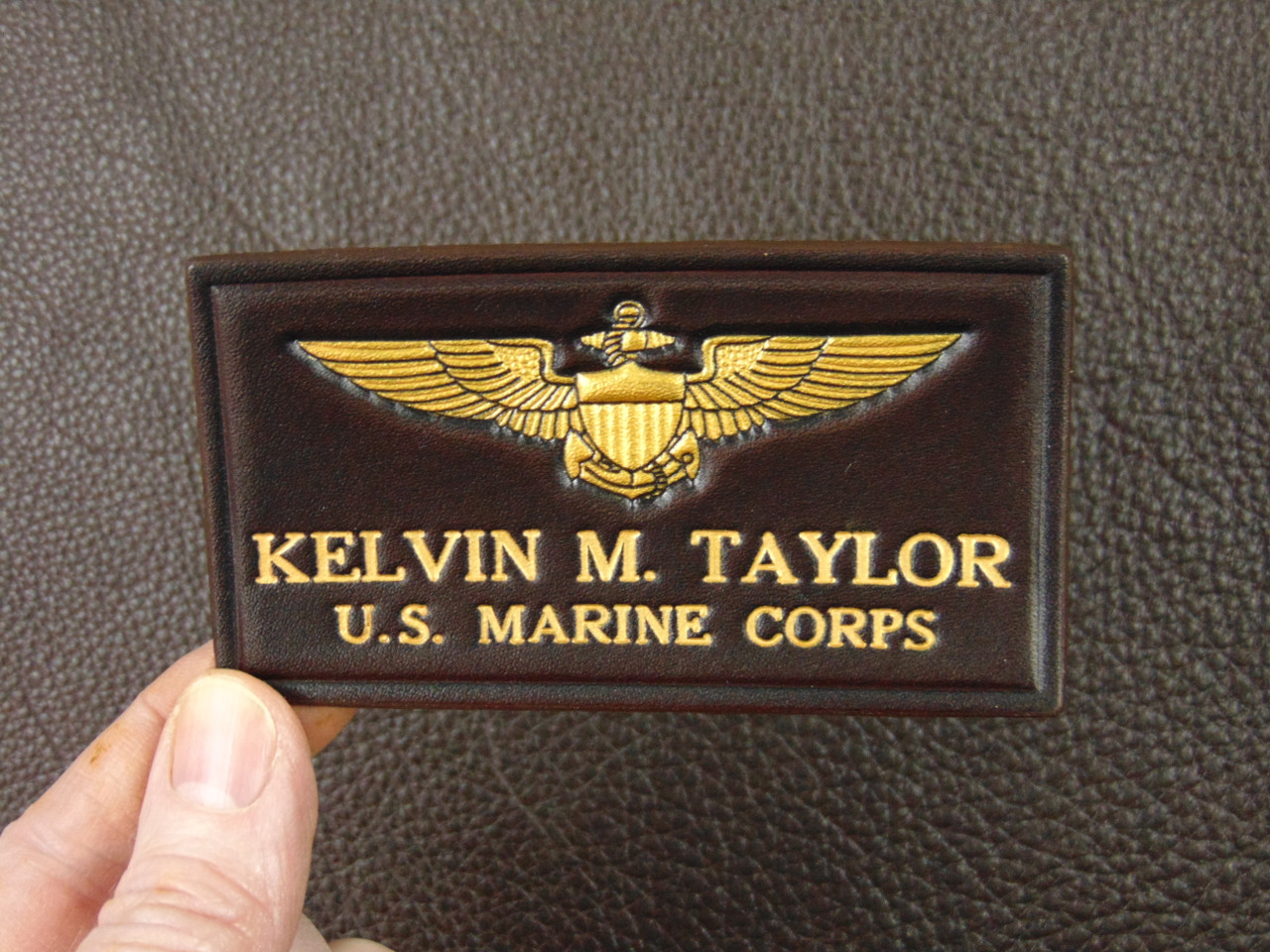 US Coast Guard PILOT nametag  Classic Embossed leather 2 Lines of text, Officially Licensed