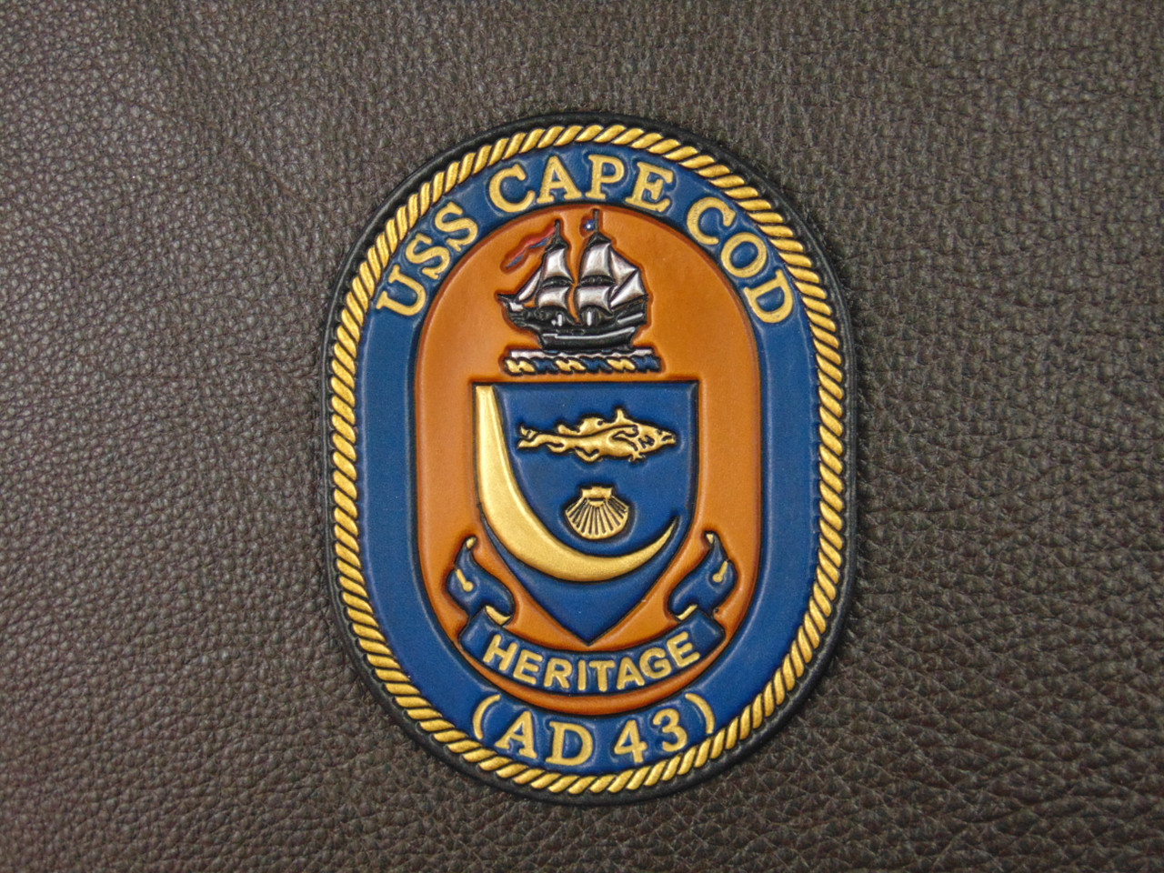 AD-43, USS CAPE COD , Classic Embossed Leather patch, Offically Licensed