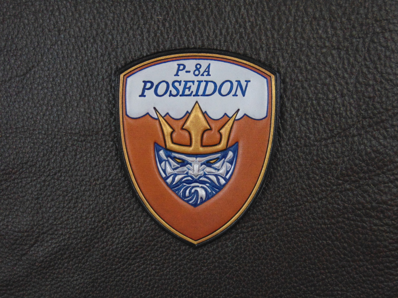 P-8 POSEIDON SHIELD, Vintage color, Classic Embossed Leather, Officially Licensed