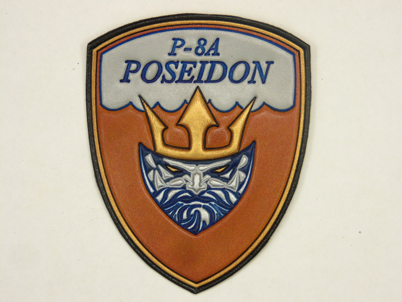P-8 POSEIDON SHIELD, Vintage color, Classic Embossed Leather, Officially Licensed