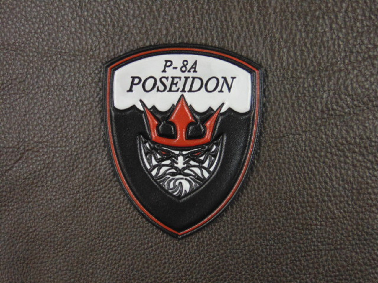 P-8 POSEIDON SHIELD, Red & Black, Classic Embossed Leather, Officially Licensed