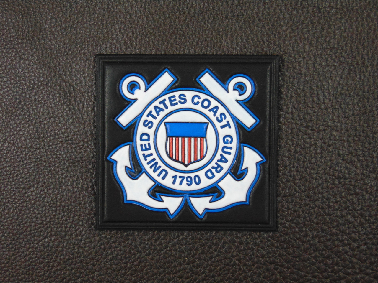 USCG 3.75" Square patch Black leather