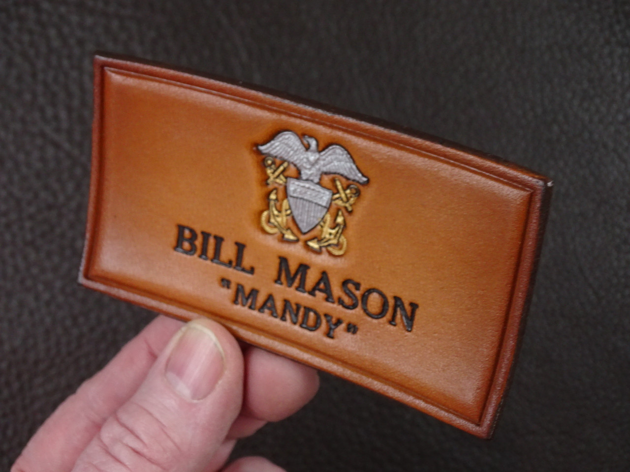 USN Officers Crest tag, 2 Lines of text