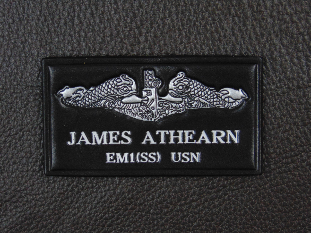U.S. NAVY Submarine Enlisted  Nametag , 2 lines of text Classic embossed leather
