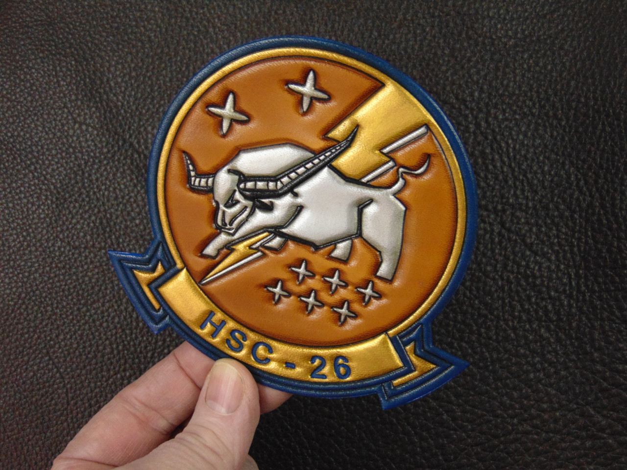 HSC-28 Embossed Leather Flight Jacket Squadron Patch