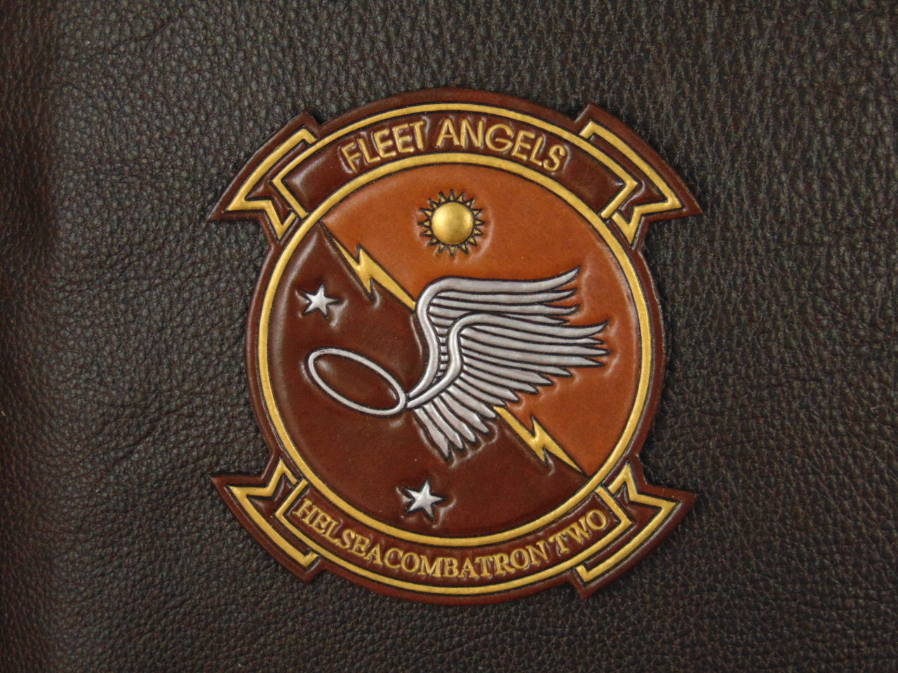 HSC-2 Embossed Leather Flight Jacket Squadron Patch