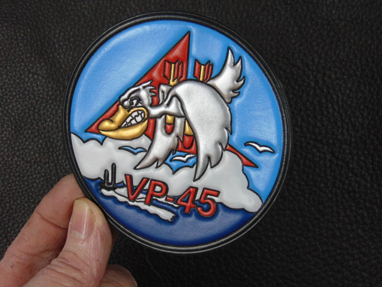 VP-45 Angry Pelican full color Classic Embossed Leather patch  Officially Licensed