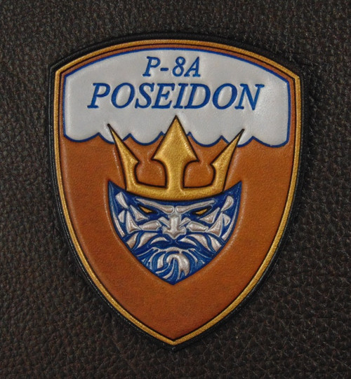 P-8 POSEIDON SHIELD, Vintage color, Classic Embossed Leather, Officially Licensed