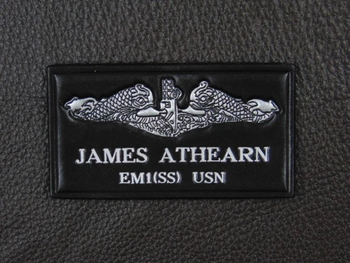 U.S. NAVY Submarine Enlisted  Nametag , 2 lines of text Classic embossed leather