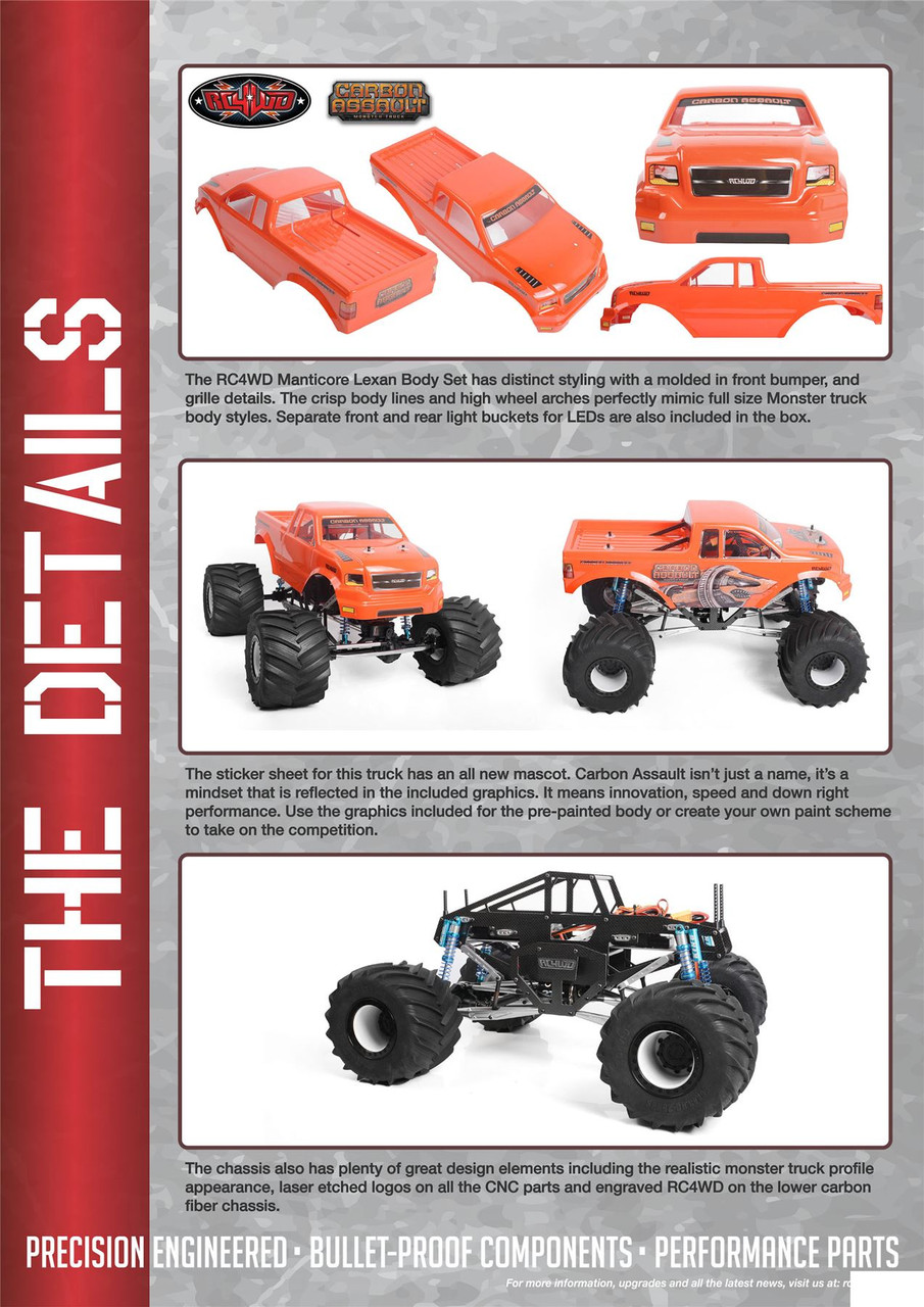 Z Rtr0041 Rc4wd Carbon Assault 1 10th Monster Truck W Manticore Lexan Body Set Z Rtr0041 Rc4wd Rc4zrtr0041