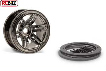 2.2 Rockster Beadlocks Scaler crawler Wheels 12mm Hex BLACK Chrome Wraith AX8095