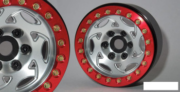 SSD 1.9" Champion Beadlock Wheels SILVER RED ring SSD00248 TF2 Marlin Alloy Hex
