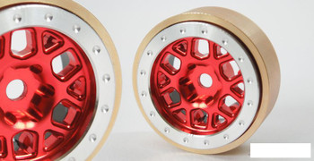 SSD 1.0" Aluminum / Brass Boxer Wheels (Red) SSD00550 7mm Hex SCX24 18th D90