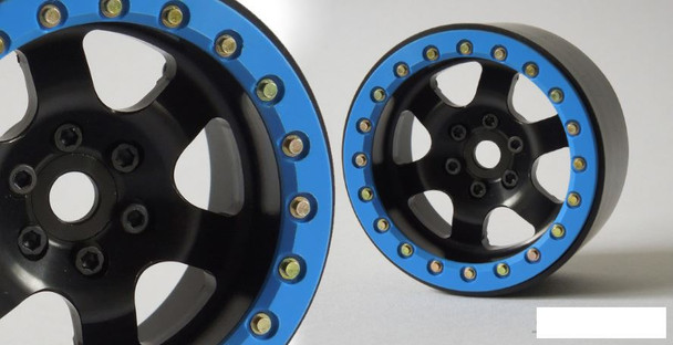 SSD 2.2" Rock Racer Beadlock Wheels BLACK w/ BLUE ring SSD00098 Bomber Wraith