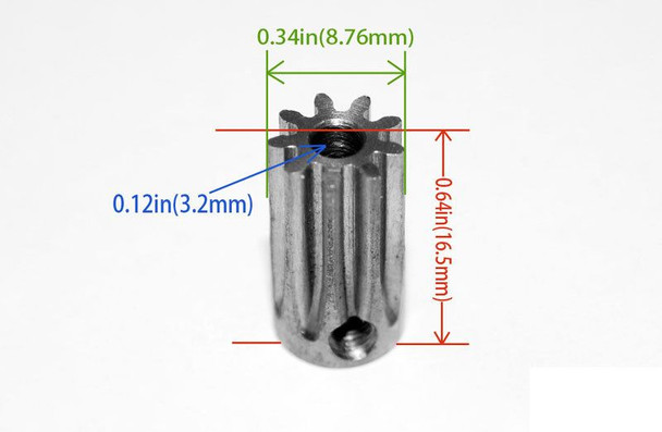 9 Tooth .8 Mod Hardened Steel Long Pinion Gear Z-G0033 RC4WD 3.1 hole 17mm long