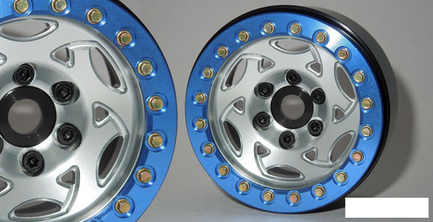 SSD 1.9" Champion Beadlock Wheels SILVER BLUE ring SSD00244 Axial Bomber Alloy