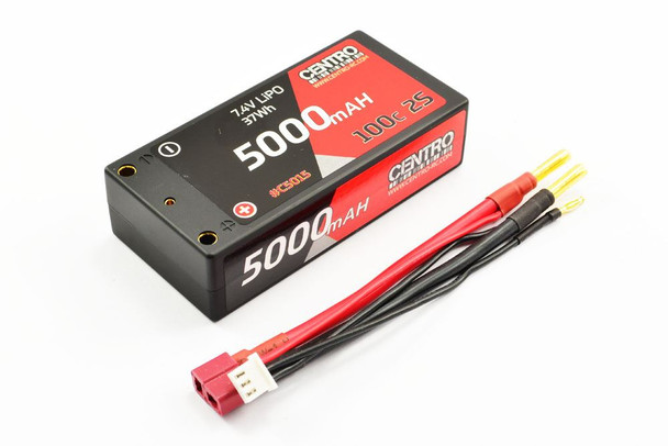 Centro 5000Mah 2S 7.4V 100C Hardcase Shorty Lipo Battery C5015 Deans bullet Lead