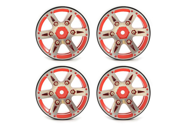 Fastrax 1.9  Heavyweight Split 6 Spoke Alloy Beadlock Wheels FAST0146R Red