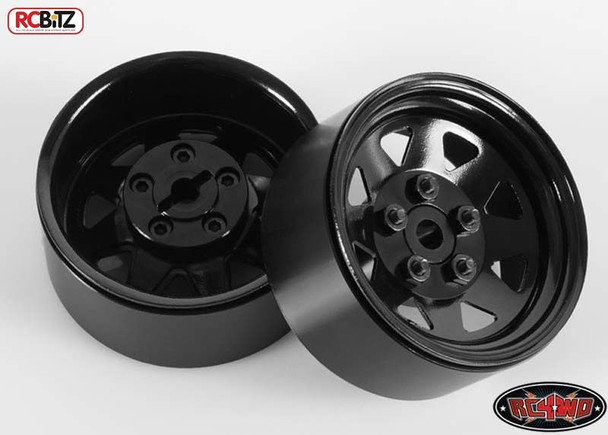 5 Lug Wagon 1.9 scale Steel Stamped Beadlock Wheels BLACK Pin Mount realistic[(4) One Set]