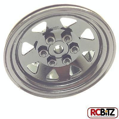 6 Lug Wagon 1.9 scale Steel Stamped Beadlock Wheels BLACK Pin Mount realistic[(4) One Set]