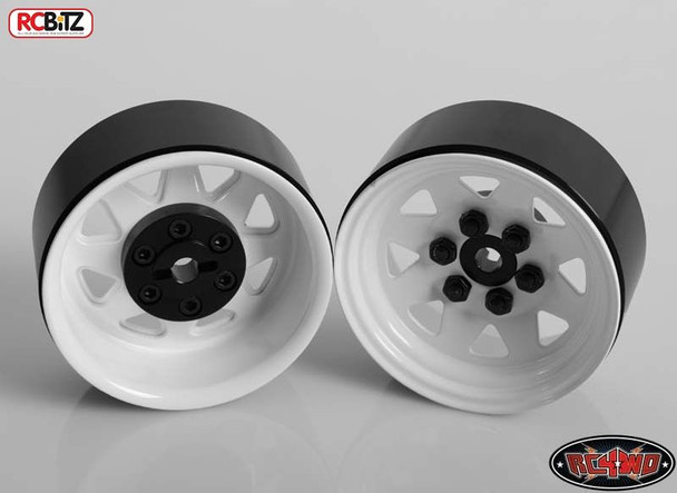 6 Lug Wagon 1.9 scale Steel Stamped Beadlock Wheels WHITE Pin Mount realistic[(4) One Set]
