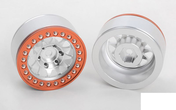 Rock Tamer 1.9" Beadlock Wheels Z-W0321 RC4WD 12 Spoke Silver Orange ring wheel