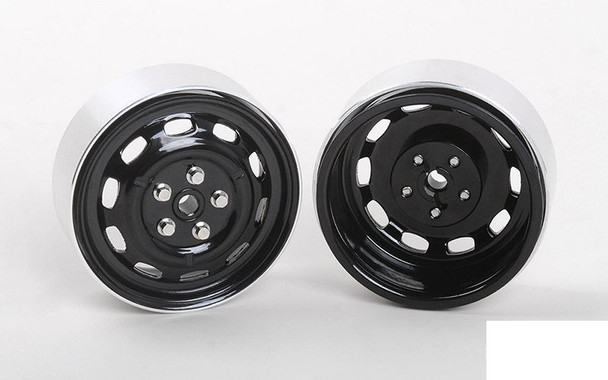 Stamped Steel 1.7" 10-Oval Hole Wheels BLACK Z-W0313 RC4WD 5 Lug pin mount