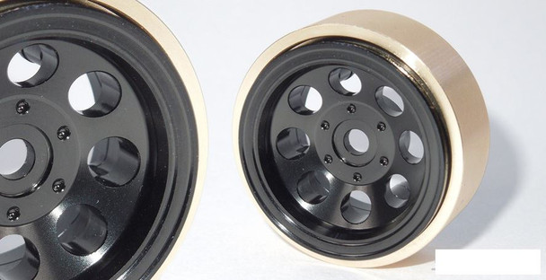 SSD 1.0" Aluminum / Brass 8 Hole Wheels BLACK SSD00506 24g SCX24 18th G2 Wheel