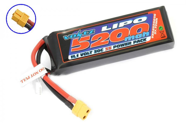 Voltz 5200mah 11.1V 30C Lipo Battery w/ XT60 VZ0452003SXT60 140x44x31mm