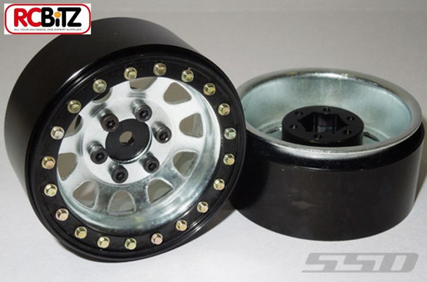 Pair of wheels as supplied showing the scale bolts and Hex mount.