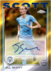 Jill Scott Topps Chrome autograph card featuring Manchester City kit, gold-blue design, and serial number 01/50. A certified limited edition collectible honoring one of England’s iconic midfielders.