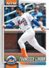 2026 Topps Baseball Series 1 Francisco Lindor card featuring the New York Mets shortstop in action with Topps 75 Years of Baseball branding.