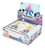 2025 Topps Disneyland 70th Anniversary Hobby Box display featuring officially licensed Disney trading card packs, with colorful artwork of Mickey Mouse, Minnie Mouse, and Tinker Bell celebrating 70 years of Disneyland.