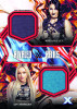 2025 Topps WWE Exalted Rivaled Relics dual memorabilia card featuring Rhea Ripley and Liv Morgan with event-worn fabric patches and bold Exalted marble design.