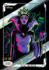 2026 Topps Disney Neon Evil Queen trading card from Snow White featuring a colorful chrome-style design with a limited serial-numbered parallel.