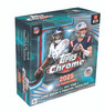 2025 Topps Chrome Football Mega Box featuring NFL stars and rookies, highlighting exclusive Hot Pink and Lime Green Refractor parallels in retail configuration.