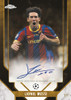 Lionel Messi 1/1 Topps Chrome UEFA Champions League autographed card featuring a bold on-card signature and premium gold design.