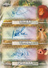 2026 Topps Chrome Disney triple autograph Superfractor card featuring Simba, Timon, and Pumbaa signatures from The Lion King.