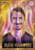 2025/26 Topps Finest UEFA Champions League Zlatan Ibrahimović Superfractor card numbered 1-of-1, featuring the legendary striker in a vibrant artistic portrait with premium gold spiral background technology.
