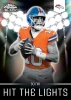 Bo Nix Hit The Lights insert from 2025 Topps Chrome Black Football, featuring the Broncos quarterback in a dramatic spotlight-inspired design.