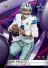 Dak Prescott Purple Refractor card from 2025 Topps Chrome Black Football, numbered to 75 and highlighting the Cowboys quarterback with vibrant chrome colors.