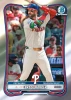 2026 Bowman Chrome Bryce Harper Philadelphia Phillies card featuring Harper at bat in his Phillies uniform.
