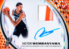 2025/26 Topps Pristine Basketball Victor Wembanyama Pristine Orange autograph relic card featuring a certified signature and game-used memorabilia patch, numbered to 25.