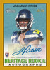 2026 Topps Heritage Football gold border Heritage Rookie Autograph featuring Seattle Seahawks rookie Jadarian Price, numbered 08/50.